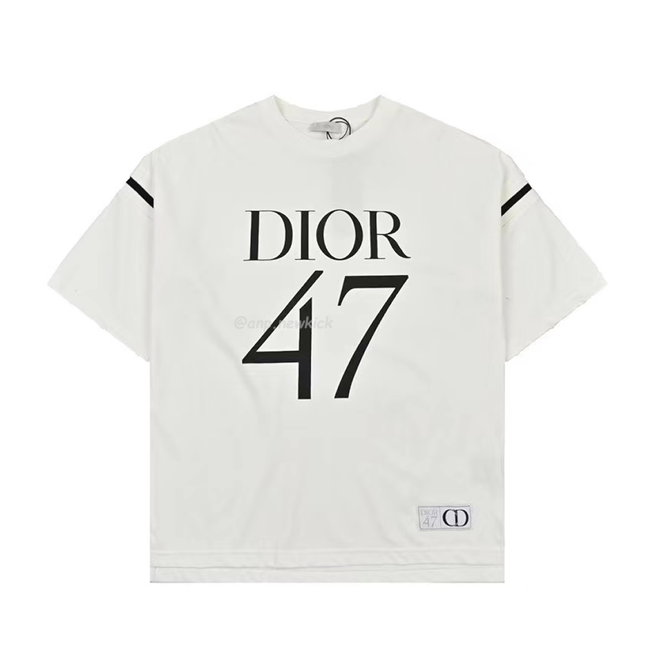 Dior Wide Body Bamboo Pure Cotton Plain Weave Fabric T Shirt White Navy (8) - www.newkick.org